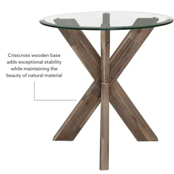 Accent & End Tables-Kirkland's Home Natural Wood And Glass Top X-Base Accent Table Tan