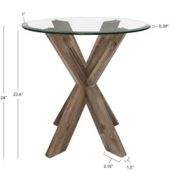 Accent & End Tables-Kirkland's Home Natural Wood And Glass Top X-Base Accent Table Tan