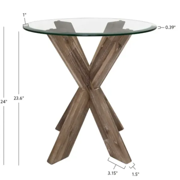 Accent & End Tables-Kirkland's Home Natural Wood And Glass Top X-Base Accent Table Tan