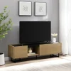 Tv Stands & Media Consoles-Kirkland's Home Natural Wood And Marble 2-Door Tv S D Tan