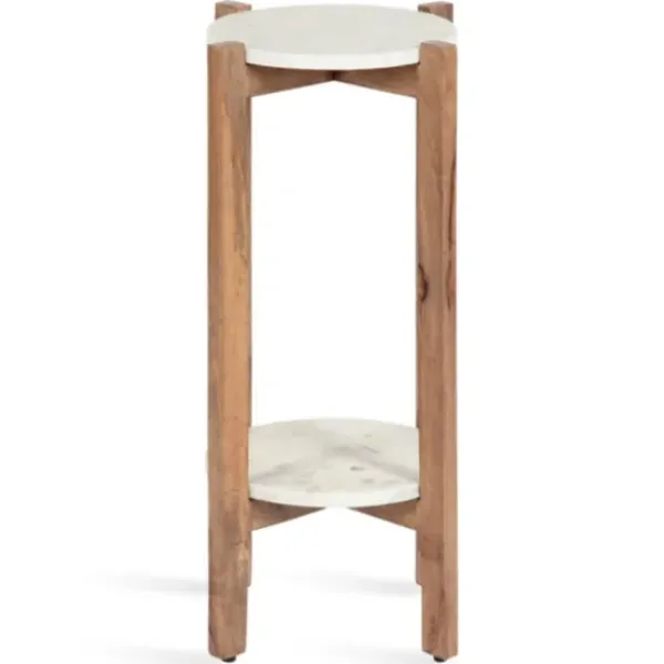 Accent & End Tables-Kirkland's Home Natural Wood And Marble Moxley Accent Table White/Tan