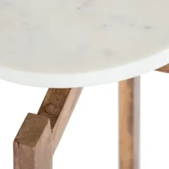 Accent & End Tables-Kirkland's Home Natural Wood And Marble Moxley Accent Table White/Tan