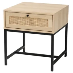 Nightstands-Kirkland's Home Natural Wood And Metal 1-Drawer Nights D Tan