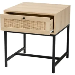 Nightstands-Kirkland's Home Natural Wood And Metal 1-Drawer Nights D Tan