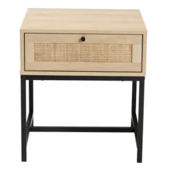 Nightstands-Kirkland's Home Natural Wood And Metal 1-Drawer Nights D Tan