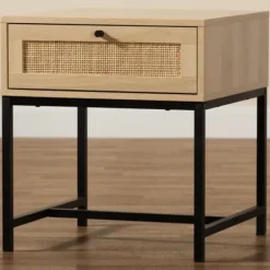 Nightstands-Kirkland's Home Natural Wood And Metal 1-Drawer Nights D Tan