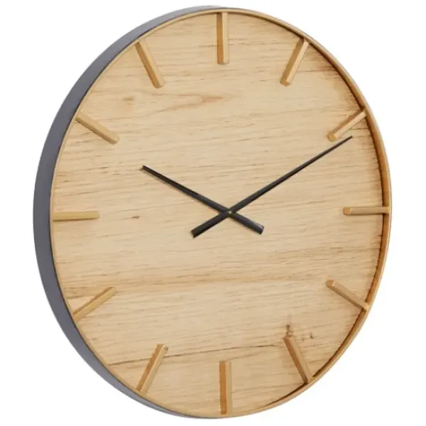 Clocks-Kirkland's Home Natural Wood And Metal Numberless Wall Clock