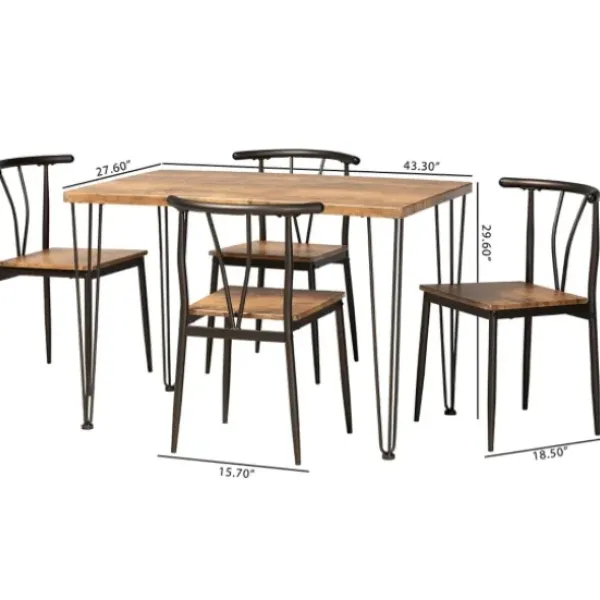 Dining Tables-Kirkland's Home Natural Wood And Metal 5-Pc. Dining Set Brown/Black