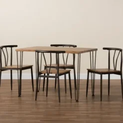 Dining Tables-Kirkland's Home Natural Wood And Metal 5-Pc. Dining Set Brown/Black