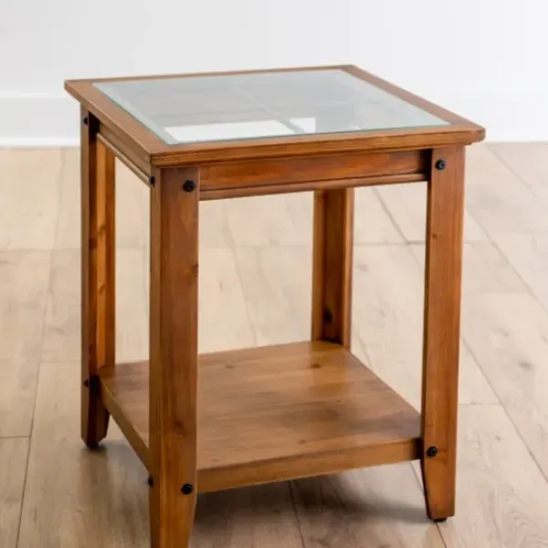 Accent & End Tables-Kirkland's Home Natural Wood And Metal Window Accent Table Brown