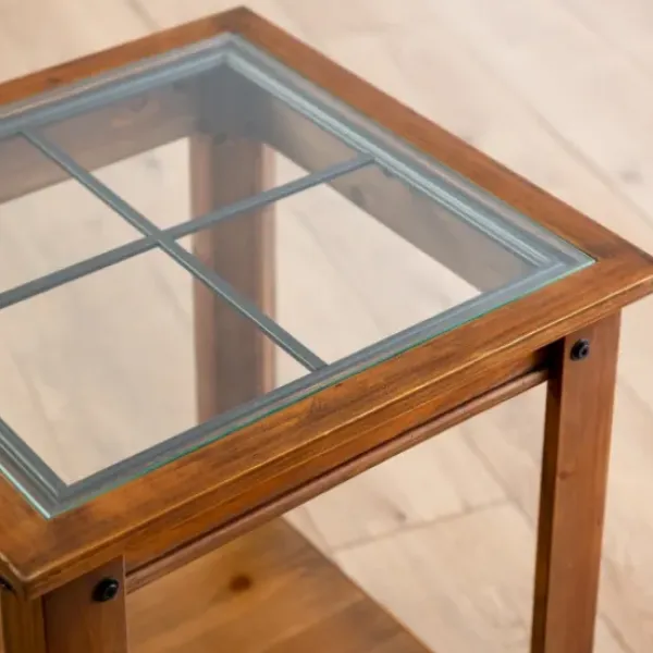 Accent & End Tables-Kirkland's Home Natural Wood And Metal Window Accent Table Brown