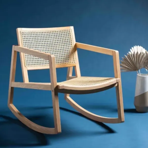 Accent Chairs-Kirkland's Home Natural Wood And Rat Rocking Chair Tan
