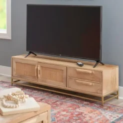 Tv Stands & Media Consoles-Kirkland's Home Natural Wood And Rat Tv S D Tan