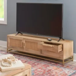 Tv Stands & Media Consoles-Kirkland's Home Natural Wood And Rat Tv S D Tan