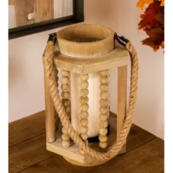 Lanterns-Kirkland's Home Natural Wood Beaded & Rope Handle Lantern Tan