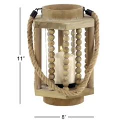 Lanterns-Kirkland's Home Natural Wood Beaded & Rope Handle Lantern Tan