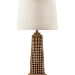 Table Lamps-Kirkland's Home Natural Wood Beaded Base Table Lamp White