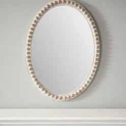 Decorative Mirrors-Kirkland's Home Natural Wood Beaded Frame Oval Mirror
