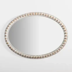 Decorative Mirrors-Kirkland's Home Natural Wood Beaded Oval Mirror