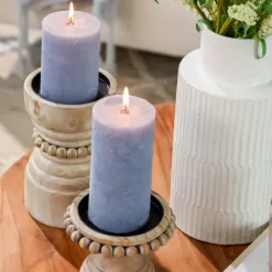 Candle Holders-Kirkland's Home Natural Wood Beaded Pillar Candle Holder, 8 In. Brown