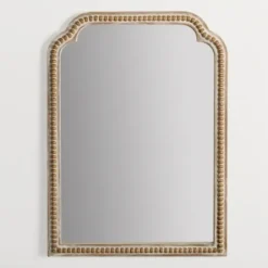 Decorative Mirrors-Kirkland's Home Natural Wood Beaded Scalloped Rectangular Mirror