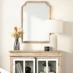 Decorative Mirrors-Kirkland's Home Natural Wood Beaded Scalloped Rectangular Mirror