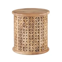 Accent & End Tables-Kirkland's Home Natural Wood Carved Diamonds Accent Table Tan