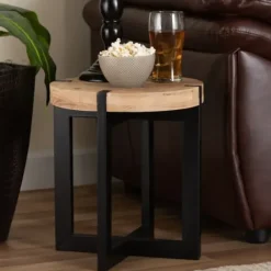 Accent & End Tables-Kirkland's Home Natural Wood Cross Base Side Table