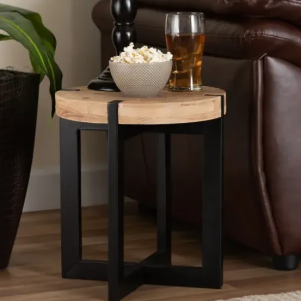 Accent & End Tables-Kirkland's Home Natural Wood Cross Base Side Table