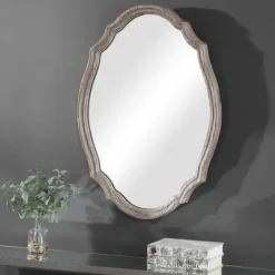 Decorative Mirrors-Kirkland's Home Natural Wood Distressed Curved Frame Mirror