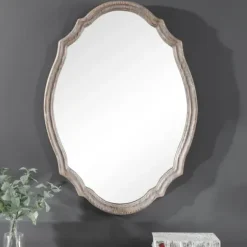 Decorative Mirrors-Kirkland's Home Natural Wood Distressed Curved Frame Mirror