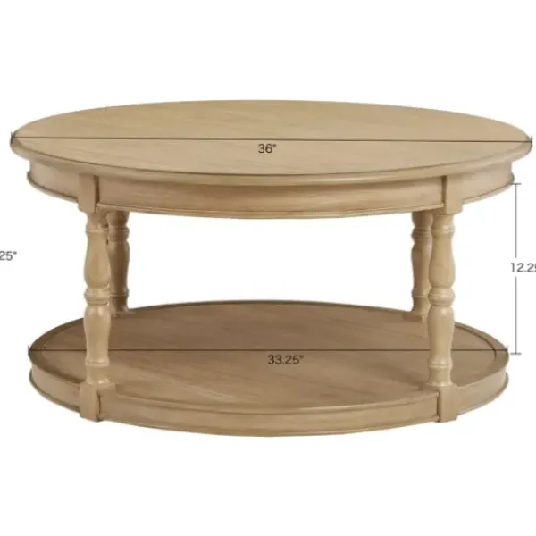 Coffee Tables-Kirkland's Home Natural Wood Finish Turned Leg Round Coffee Table