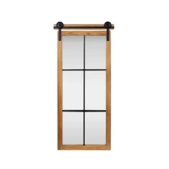 Decorative Mirrors-Kirkland's Home Natural Wood Frame Black Metal Window Mirror