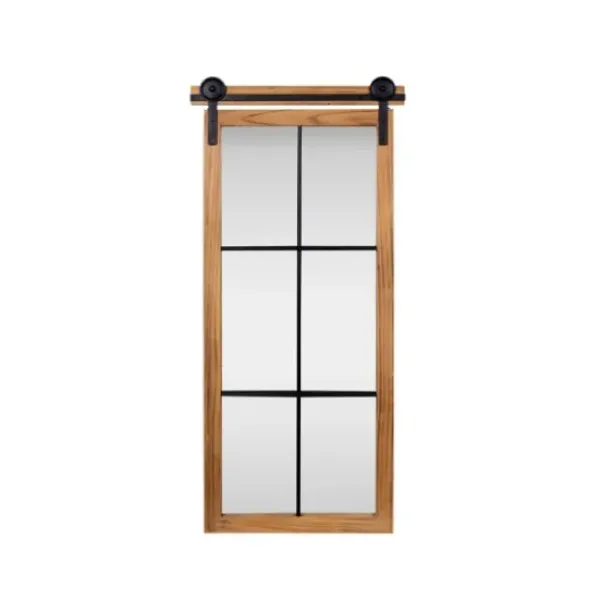 Decorative Mirrors-Kirkland's Home Natural Wood Frame Black Metal Window Mirror