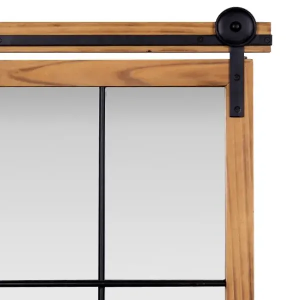 Decorative Mirrors-Kirkland's Home Natural Wood Frame Black Metal Window Mirror
