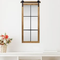 Decorative Mirrors-Kirkland's Home Natural Wood Frame Black Metal Window Mirror