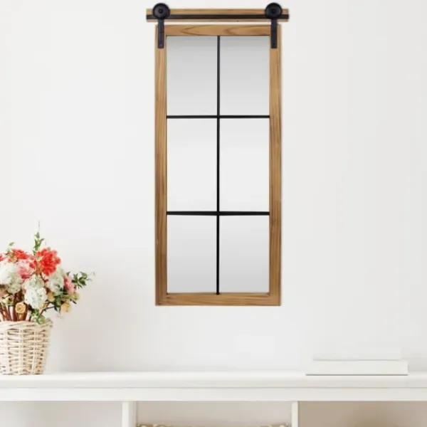 Decorative Mirrors-Kirkland's Home Natural Wood Frame Black Metal Window Mirror