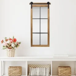 Decorative Mirrors-Kirkland's Home Natural Wood Frame Black Metal Window Mirror