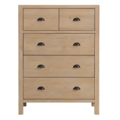 Dressers & Chests-Kirkland's Home Natural Wood Grain 5-Drawer Storage Chest Tan
