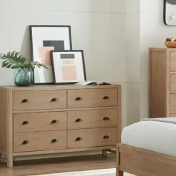 Dressers & Chests-Kirkland's Home Natural Wood Grain 6-Drawer Dresser Tan