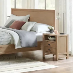 Nightstands-Kirkland's Home Natural Wood Grain Open Storage Nights D Tan