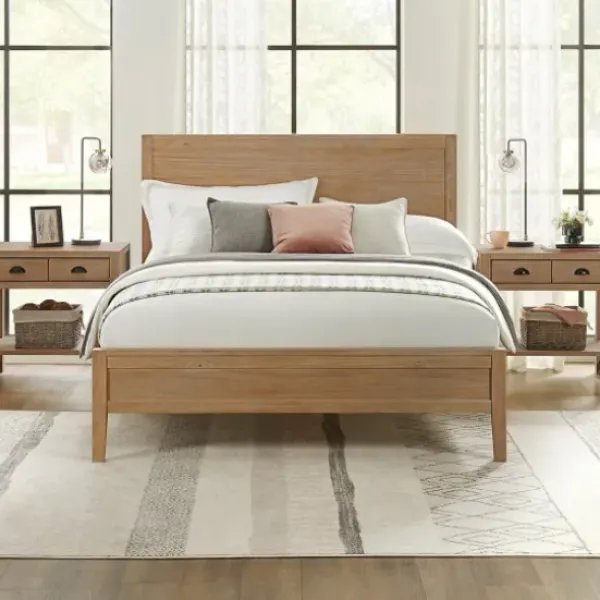 Beds & Headboards-Kirkland's Home Natural Wood Grain Panel Queen Bed Tan