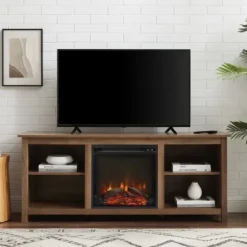 Tv Stands & Media Consoles-Kirkland's Home Natural Wood Led Fireplace Media Cabinet Brown
