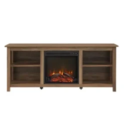 Tv Stands & Media Consoles-Kirkland's Home Natural Wood Led Fireplace Media Cabinet Brown