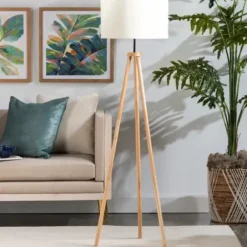 Floor Lamps-Kirkland's Home Natural Wood Modern Tripod Floor Lamp White