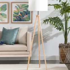 Floor Lamps-Kirkland's Home Natural Wood Modern Tripod Floor Lamp White