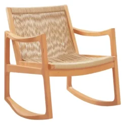Accent Chairs-Kirkland's Home Natural Wood Modern Woven Rocking Chair Tan