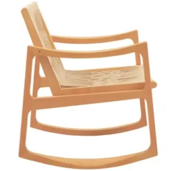 Accent Chairs-Kirkland's Home Natural Wood Modern Woven Rocking Chair Tan