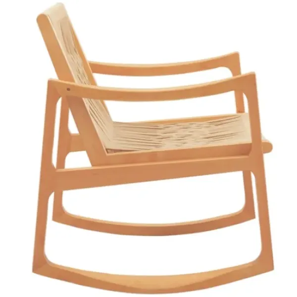 Accent Chairs-Kirkland's Home Natural Wood Modern Woven Rocking Chair Tan