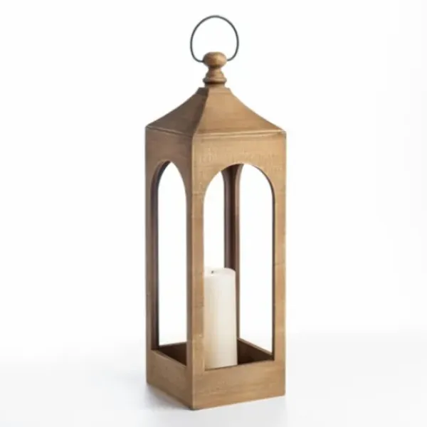 Lanterns-Kirkland's Home Natural Wood Open Frame Lantern, 25 In. Tan